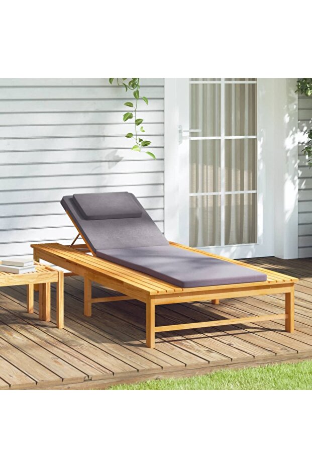 Sun Lounger with Dark Grey Cushion and Pillow Solid Wood Acacia