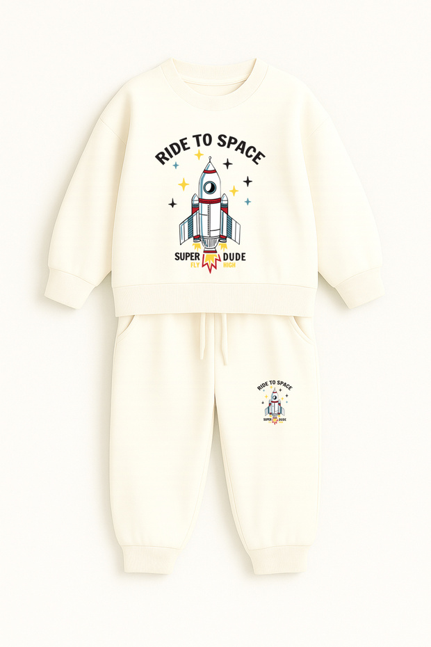 Space Ship Printed Children's Premium Compact Children's Set with Pockets and Drawstrings - 2 Piece Sports Set
