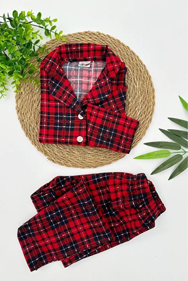 Boy Girl Children Unisex Plaid Suede Pajama Set