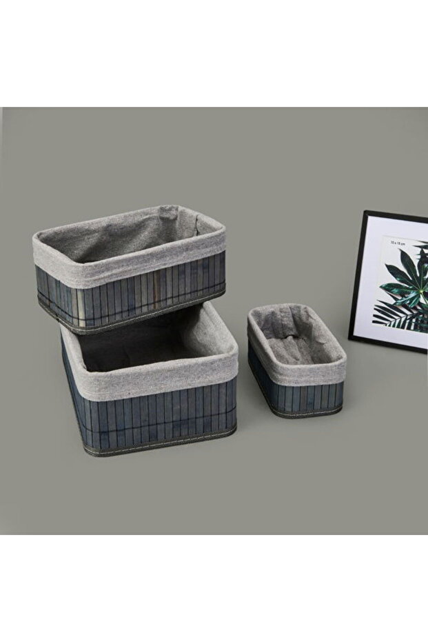 3-Piece Multi-Purpose Rectangular Decorative Basket - Gray - 3