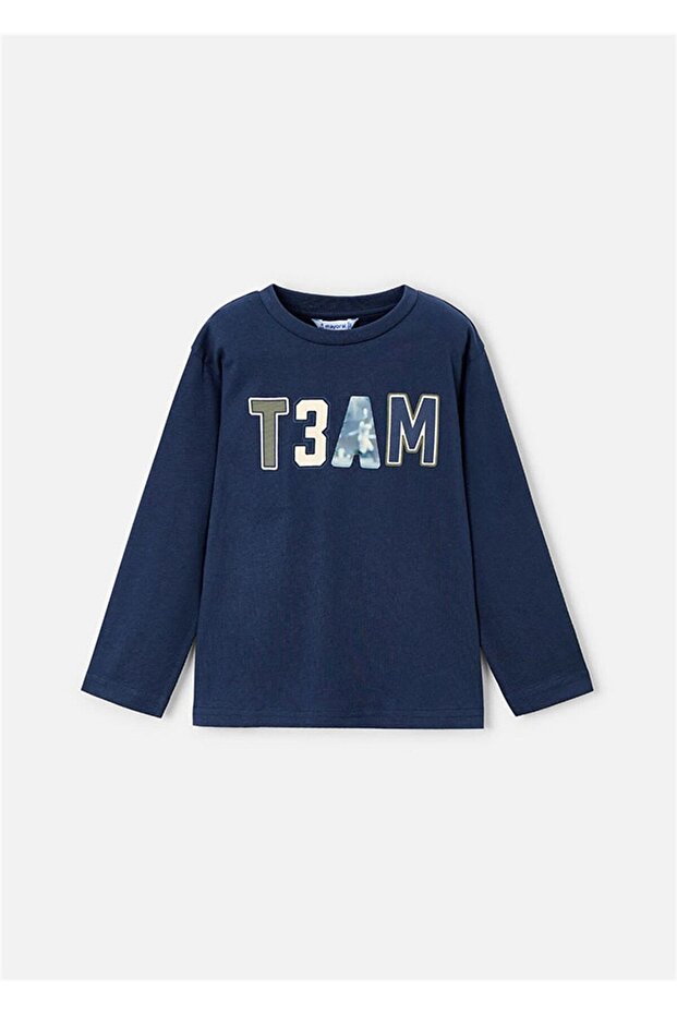 Boy's Printed Long Sleeve T-Shirt Navy Blue 4077