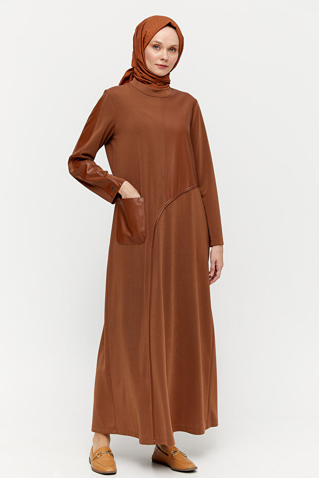 Deri Detaylı Elbise - 4