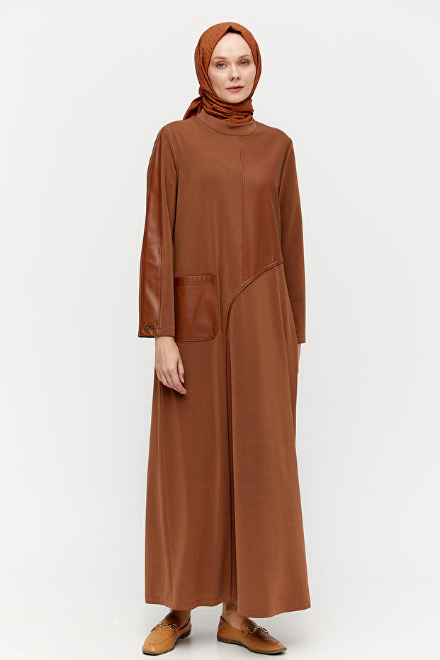 Deri Detaylı Elbise - 2