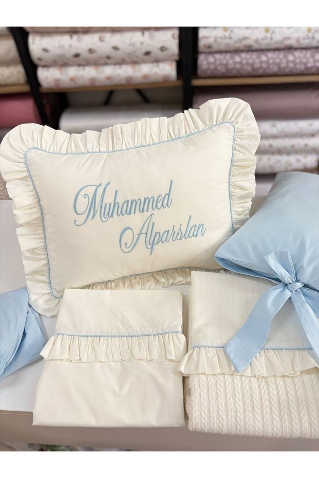 100% Cotton Oeko-Tex Certified Name Embroidered Baby Pique Duvet Cover Set