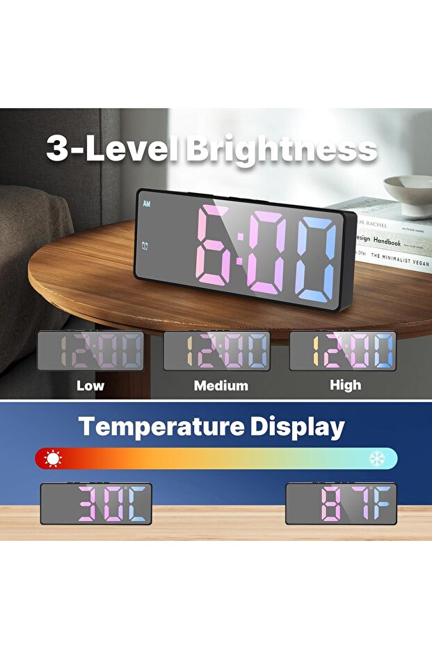 MEPOWER LED Digital Alarm Clock 16W x 6.1H cm with Large Display, USB Charging, Alarms - 4