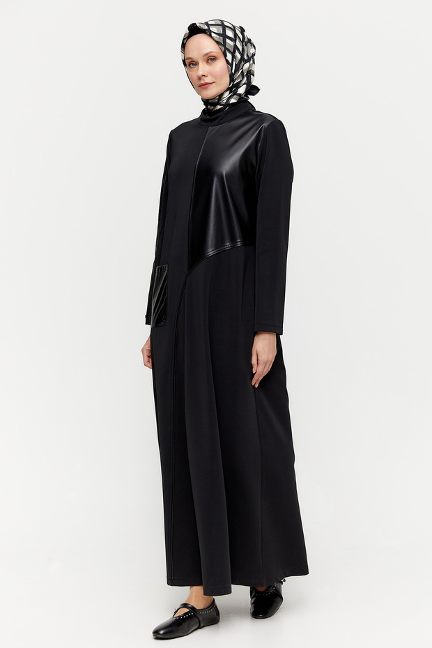 Deri Detaylı Elbise - 4