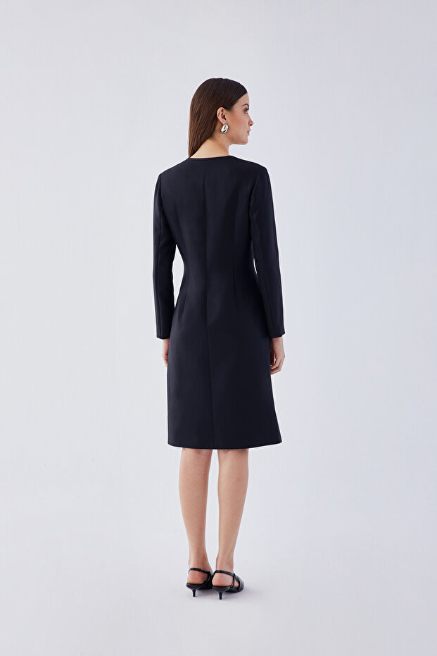 KRUVAZE KAPAMA PEPLUM ELBİSE - 4