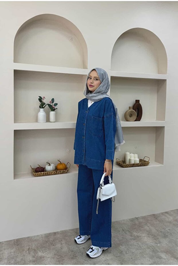V-Neck Denim Set - 4