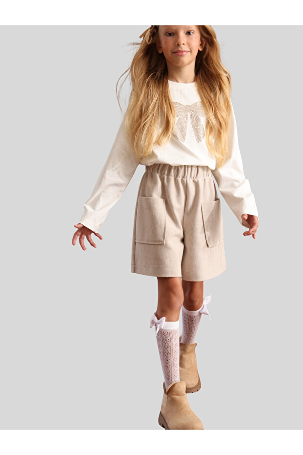Girl's Fish Scale Shorts 7-14 Years Beige