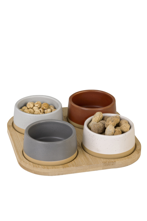 Bambu Tabaklı Seramik Çerezlik - 4'lü - 1