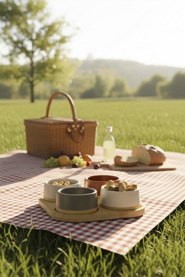 Bambu Tabaklı Seramik Çerezlik - 4'lü - 5