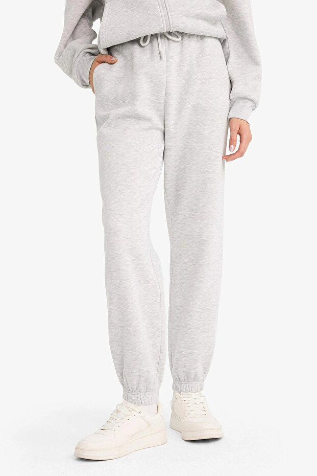 S7370 Gri Standart Fit Kalın Jogger Eşofman Altı Bel Paça Lastikli Basic Düz Uzun Boy - 5