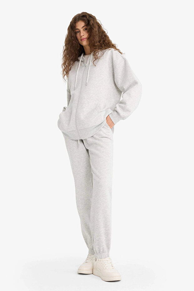 S7370 Gri Standart Fit Kalın Jogger Eşofman Altı Bel Paça Lastikli Basic Düz Uzun Boy - 2