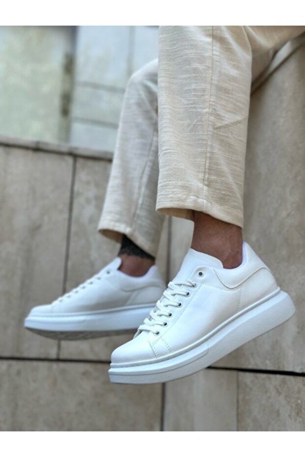 XX Kalın Yüksek Taban Beyaz Bağcıklı Spor Erkek Ayakkabı - 3