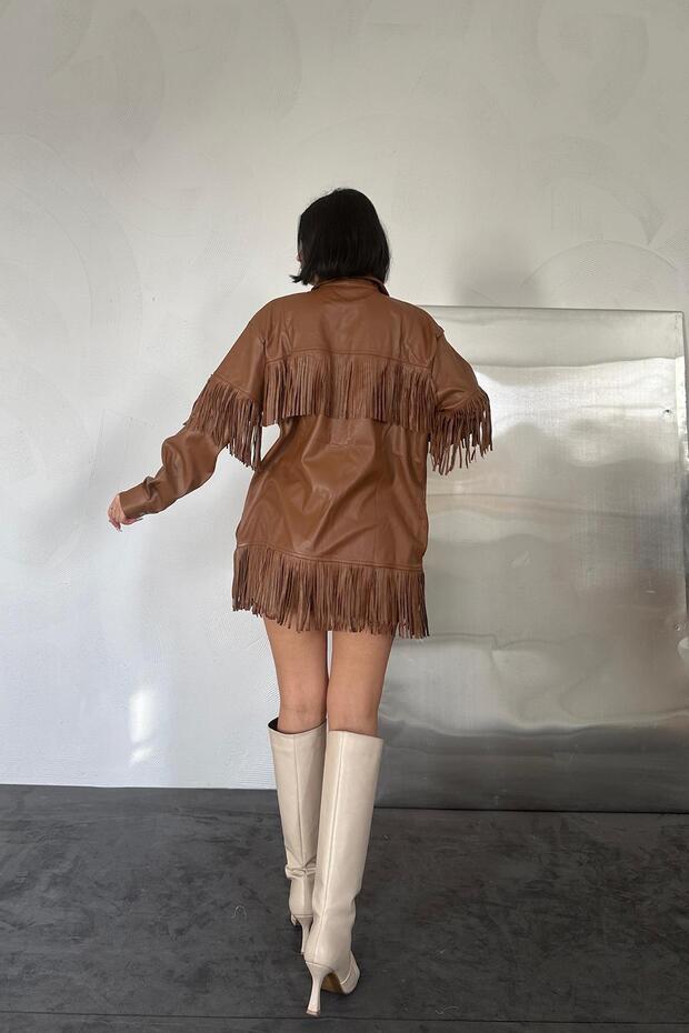 Püsküllü Deri Gömlek - 3