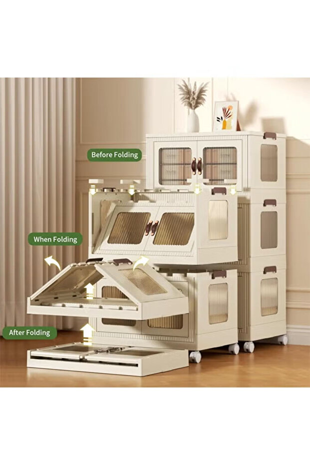 3-Tier Stackable and Foldable Storage Boxes with Wheels 60cm - 5