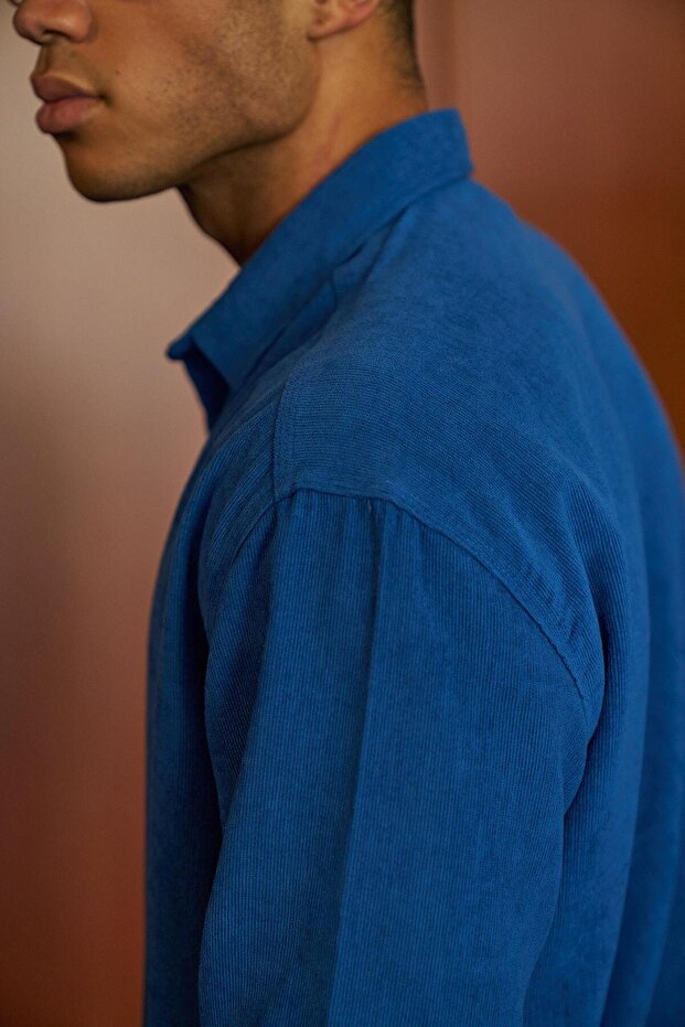 Noris Kadife Gömlek Sax Mavi - 4