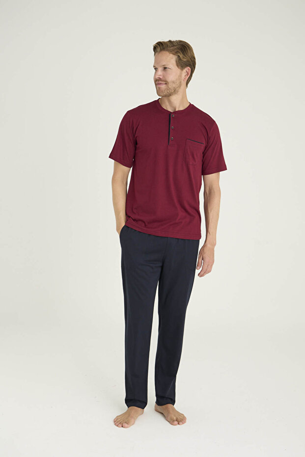 Erkek Büyük Beden Midi Yaka Pijama Takımı - 5