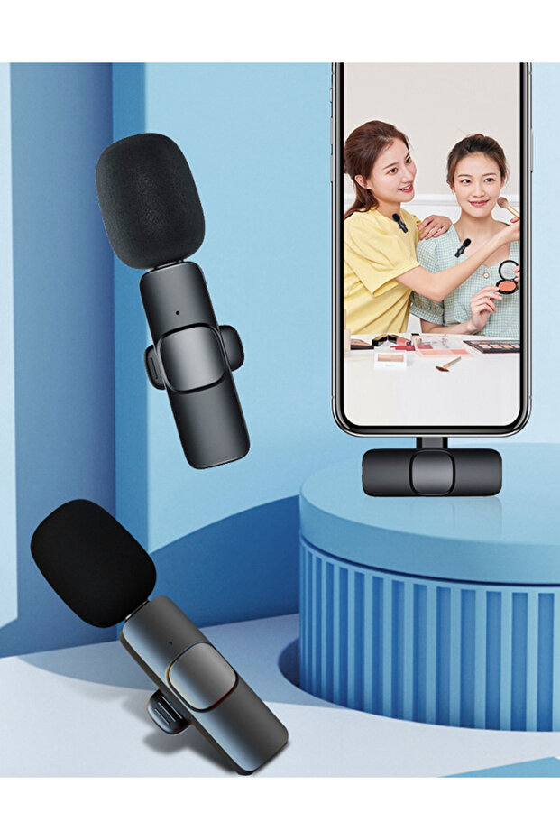Kablosuz Wireless Lavaller Type-C 2 Yaka Mikrofonlu Mikrofon – Kristal Netlikte Ses, Uzun Menzil, Ta - 3