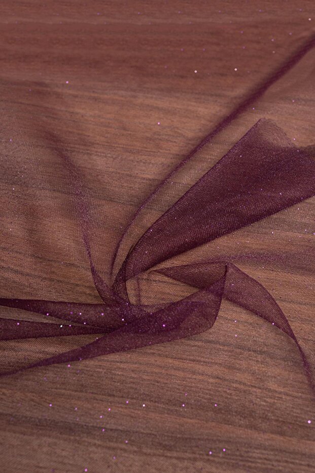 Victorian Glitter Tulle Plum Color Fabric