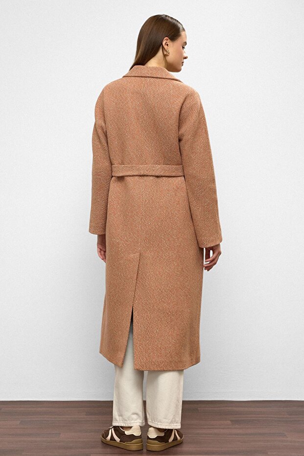 Oversize Snap Closure Fish Scale Pattern Medium Length Coat Somon 3035 - 7