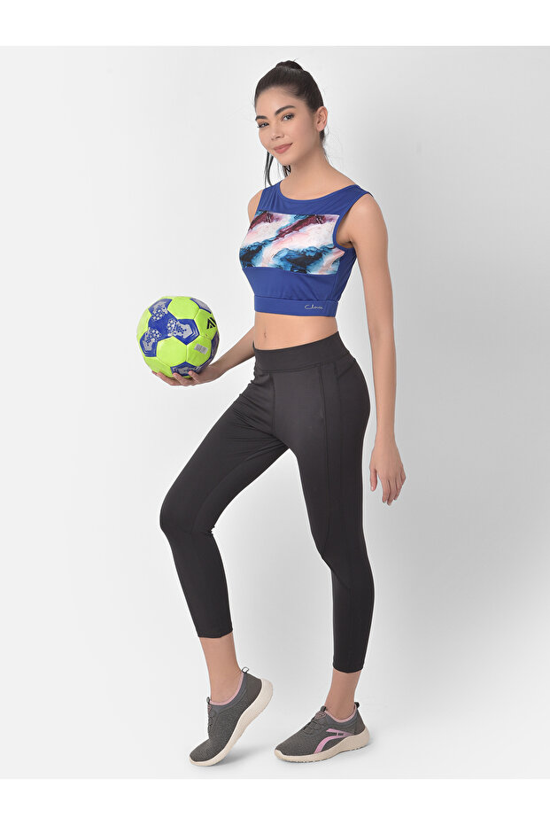 Comfort-Fit Active Marble Print Crop Top in Blue