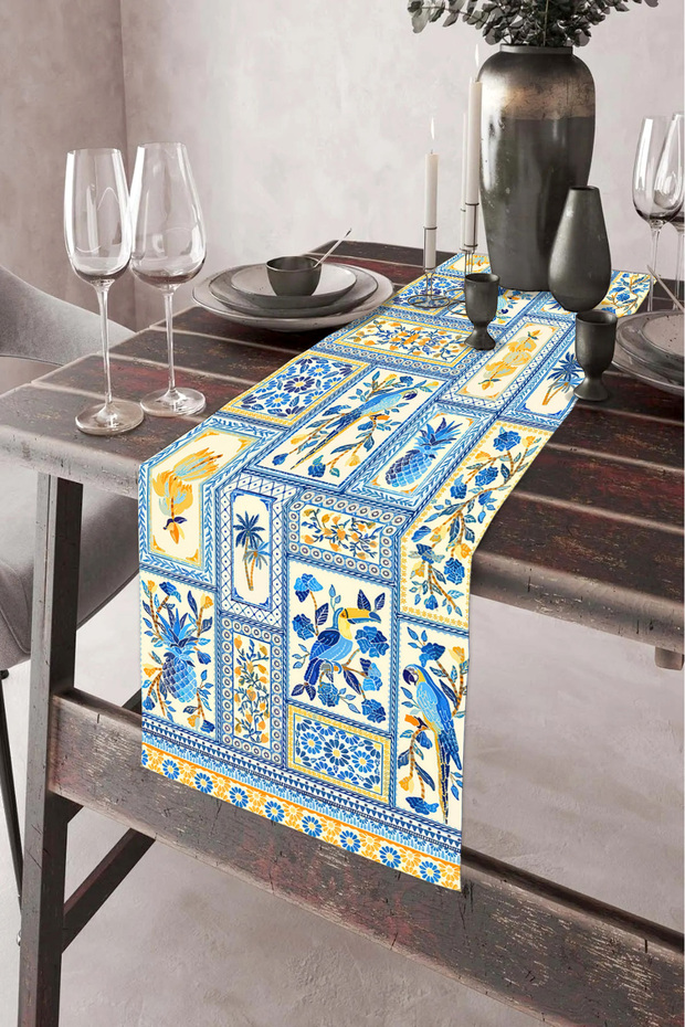 40X140Cm Woven Stain Resistant Printed Thai Feather Fabric Table Cloth Decorative Runner Washable