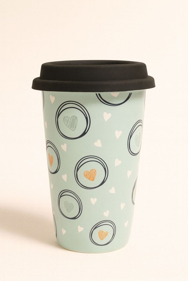 Heart Patterned Mint Green Porcelain Mug – 400 Ml, Stylish and Robust Design