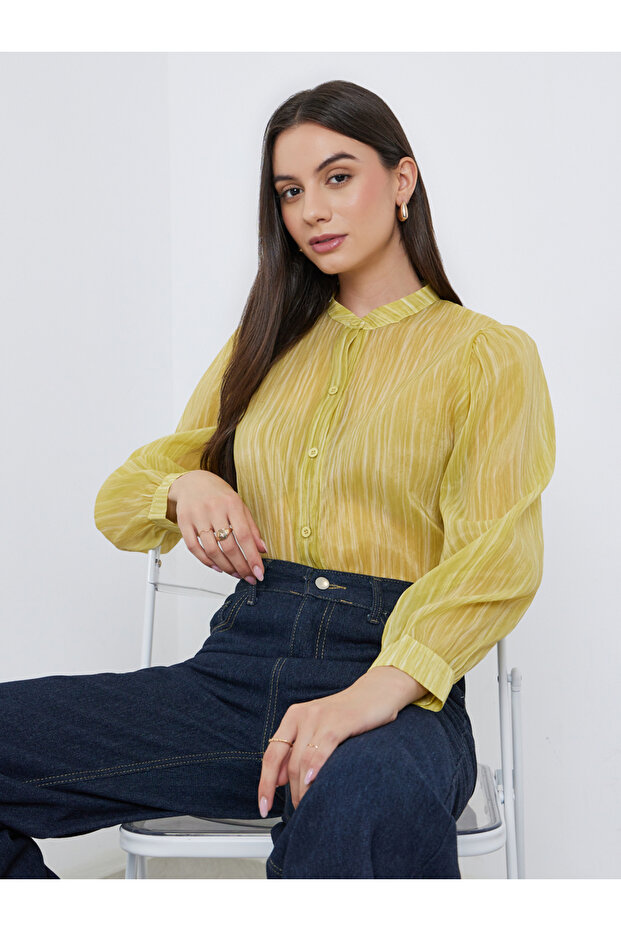 Striped Buttoned Oversized Blouse