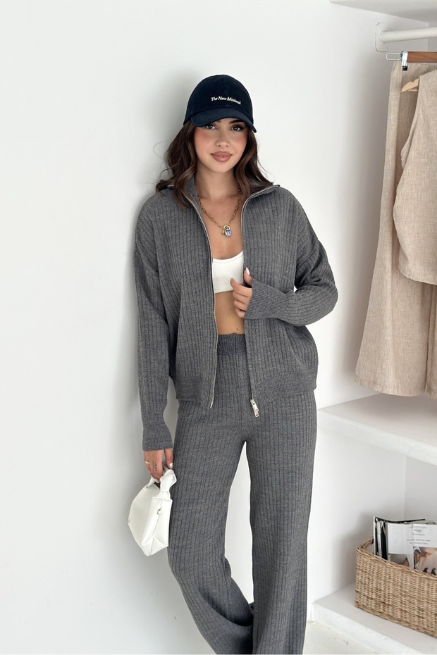 Zipper Detailed Wick Knitted Knitwear Bottom-Top Set Aw25Au0018