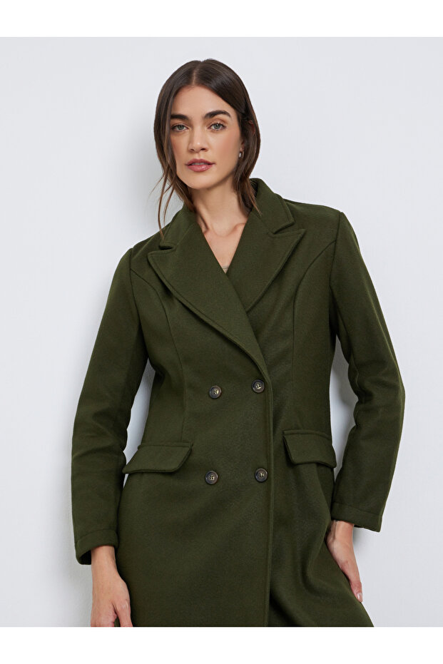 معطف متوسط الطول بأزرار زيتونية - 2