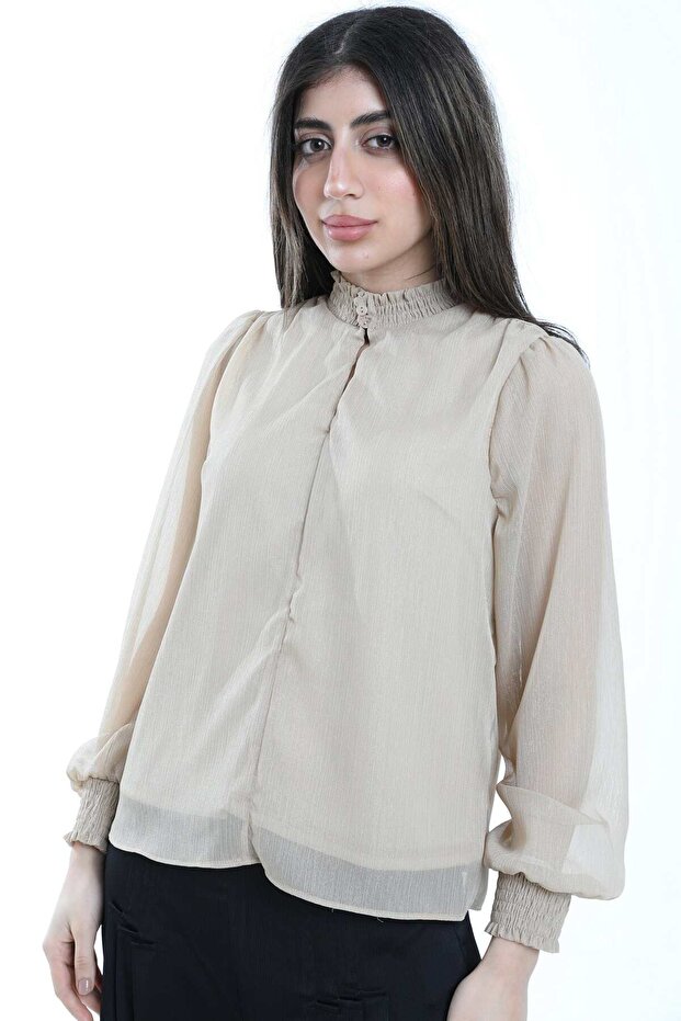 Solid Puff Sleeve Top - 1