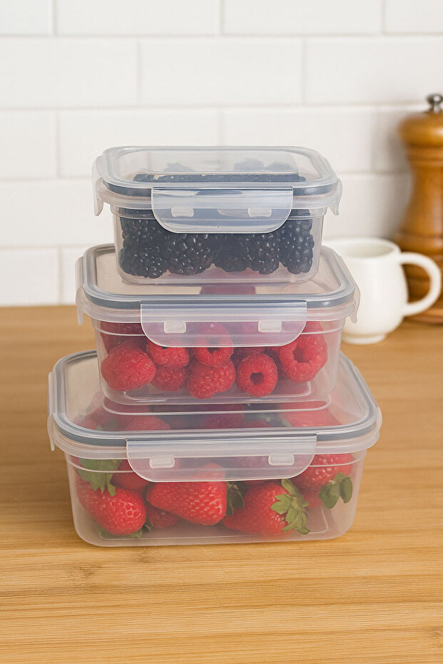 Set of 3 Leakproof Storage Containers Set 400Ml-800Ml-1400Ml Bpa Free - 1