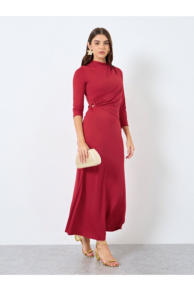 فستان ماكسي سادة ملفوف على شكل حرف A - 2