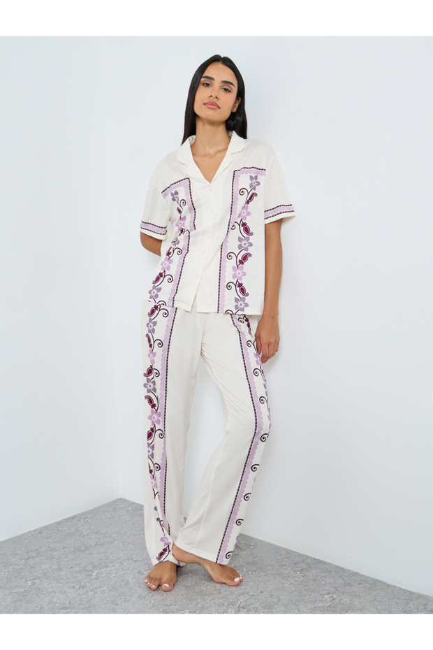 Placement Floral Print Button Through Shirt and Pyjama Set