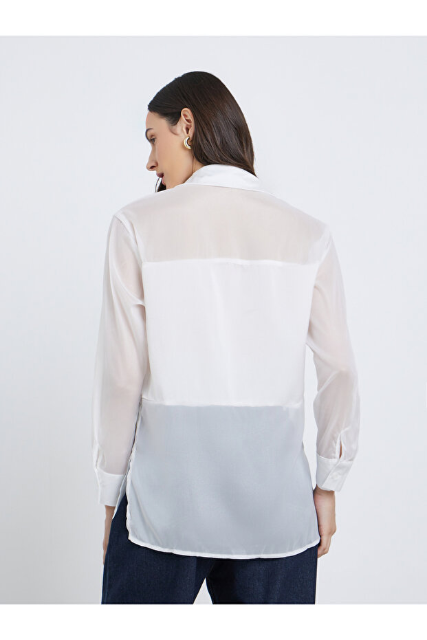 قميص سادة بياقة واسعة وأزرار - 4