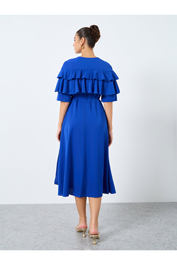 فستان ميدي ملفوف بتفاصيل كشكشة - 5