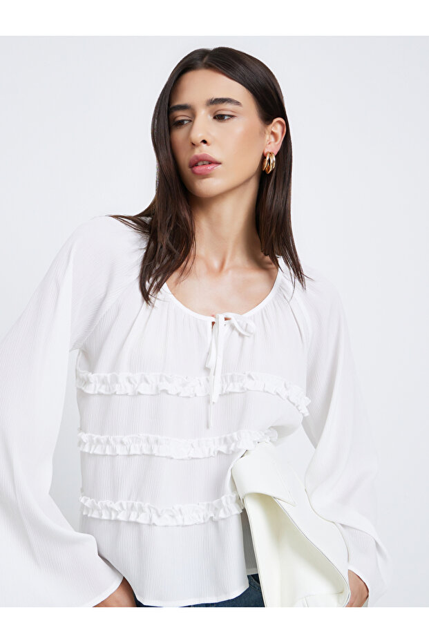 White Ruffled Bell Sleeve Top