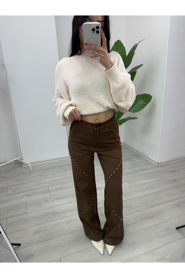 Süet Zımbalı Pantolon - 3