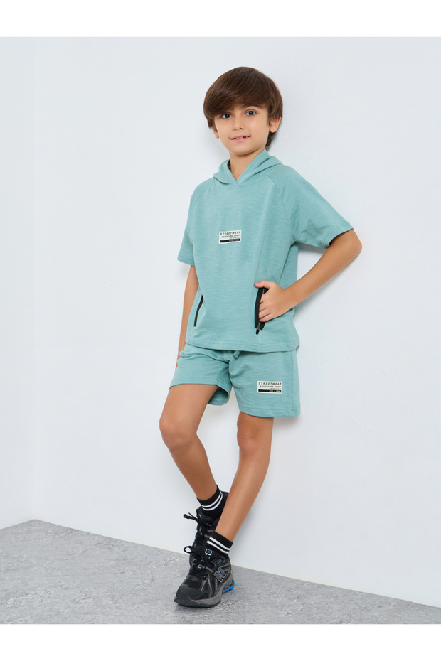Boys Zip Pocket Hooded T-Shirt and Shorts Set