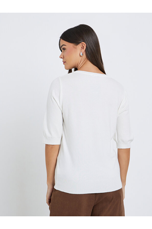 Solid Knitted V-Neck Top - 5