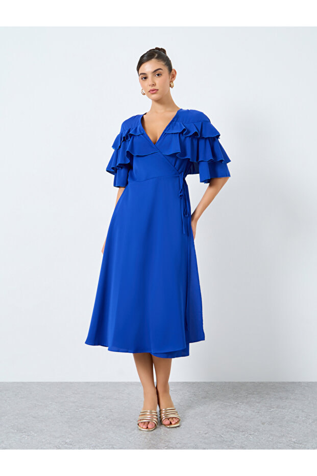 فستان ميدي ملفوف بتفاصيل كشكشة - 3