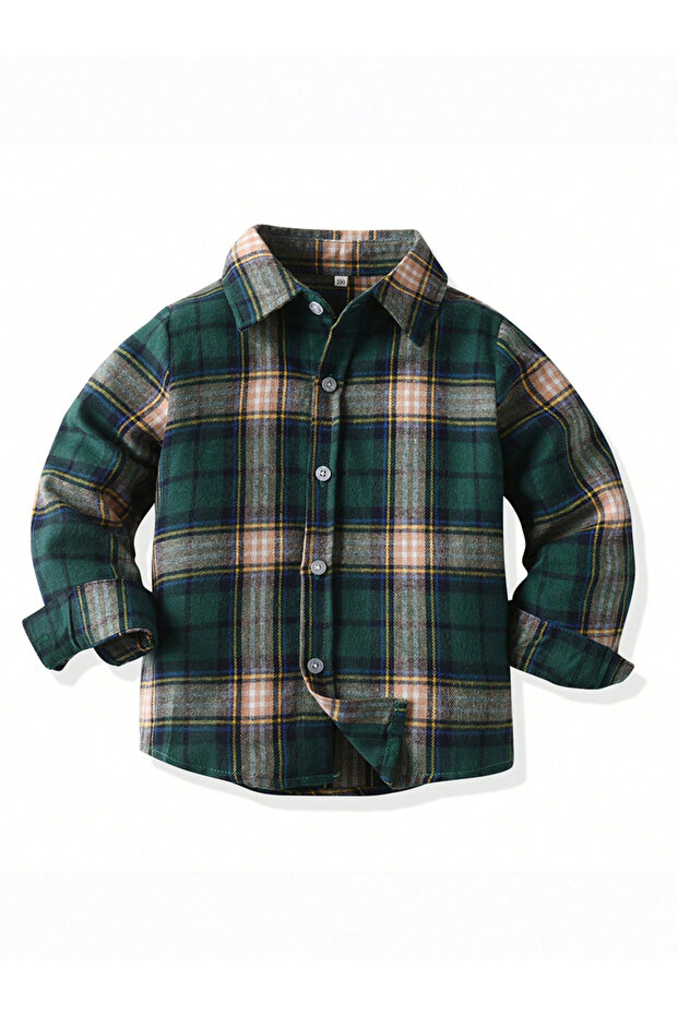 Boys Green Plaid Button Front Shirt