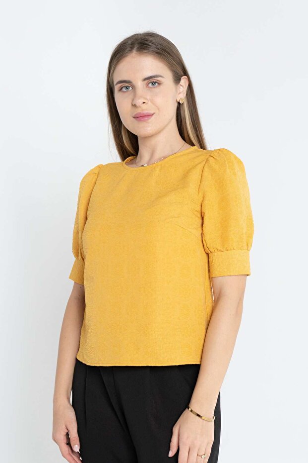 Solid Puff Sleeve Top - 1