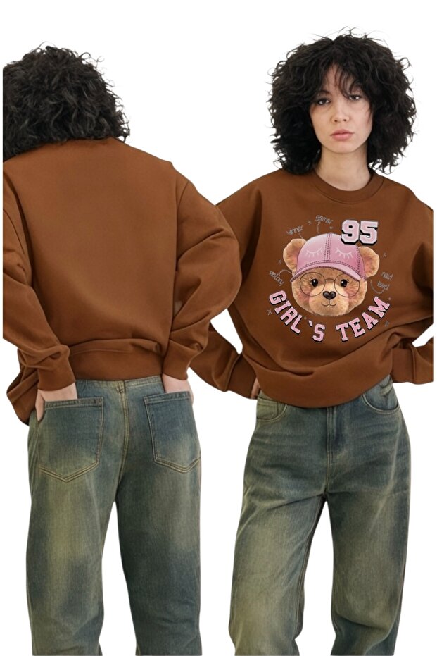 Unisex Long Sleeve Girl's Team Transfer Printed Crew Neck Sweatshirt