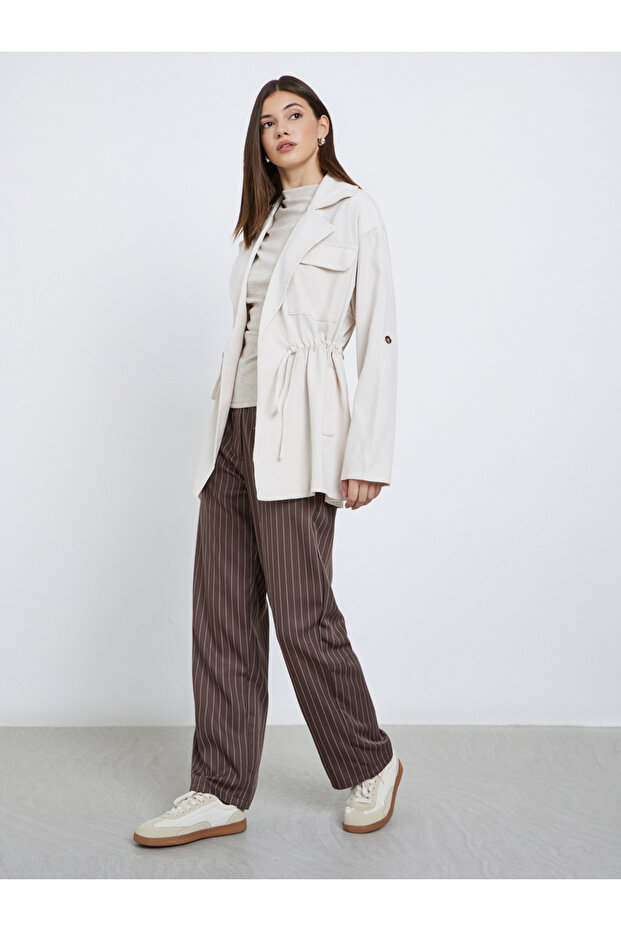 سترة طويلة باللون الكريمي - 2