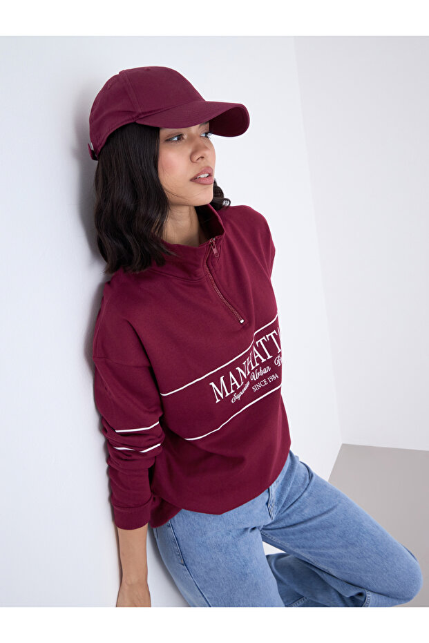 Women Burgundy Longline Sweatshirt