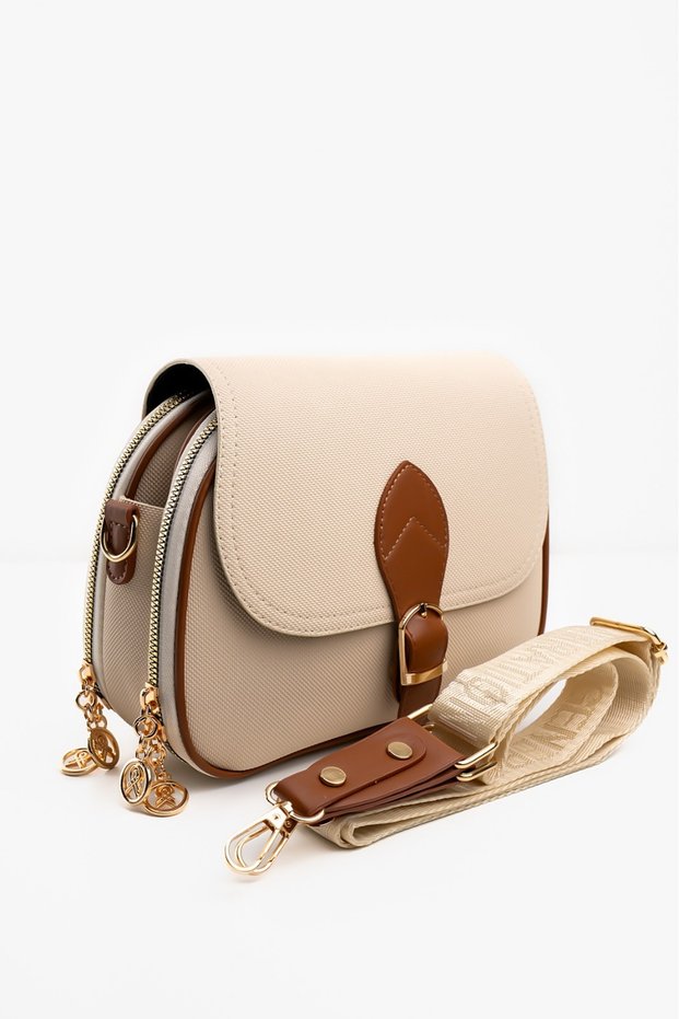 Women's Cream 3-Compartment Column Strap Hand and Shoulder Bag