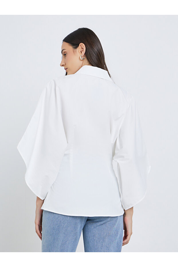 Solid Kimono Sleeve Buttoned Shirt - 4
