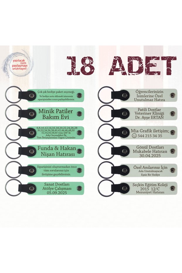 Personalized Message Gift Leather Keychain, Purple Violet & Navy Blue, Individually Name Writable Set of 18